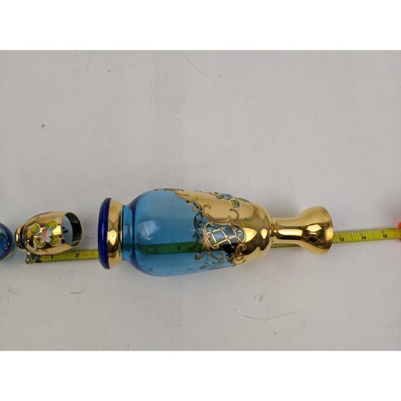 Vintage Blue Decanter & Stopper 6 glasses Made In Italy Venetian Murano gold - Picture 7 of 9